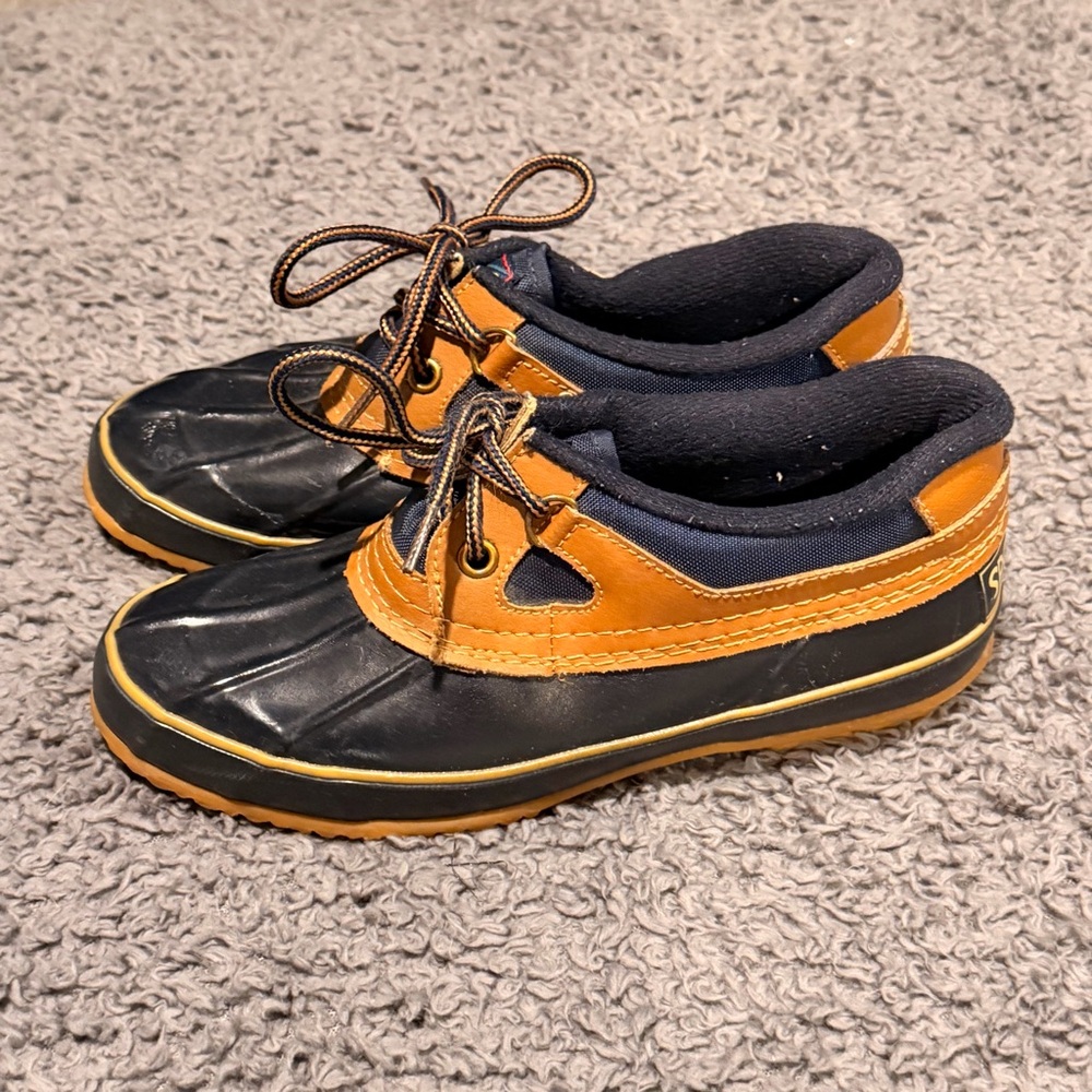 Blue Navy and Tan Duck Boots 6 - Picture 4 of 5